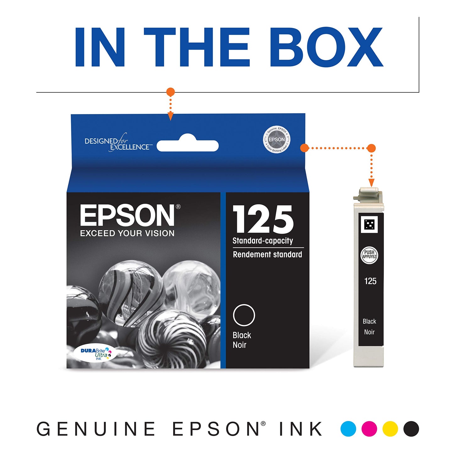 Epson 125 DURABrite Ultra Ink Standard Capacity Black Cartridge (T125120-S) Works with Stylus NX-125, 127, 130, 230, 420, 530, 625, Workforce WF-320
