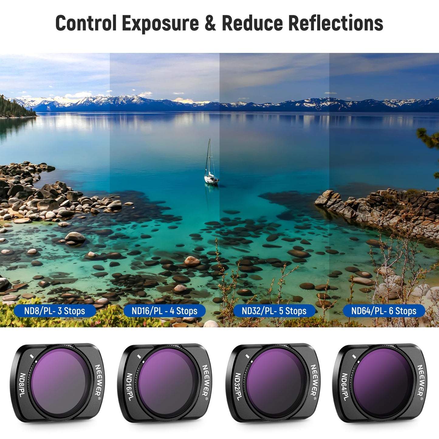 NEEWER Magnetic ND/PL Filter Set Compatible with DJI Osmo Pocket 3 Creator Combo Accessories, Action Camera 4 Pack ND8/PL ND16/PL ND32/PL ND64/PL
