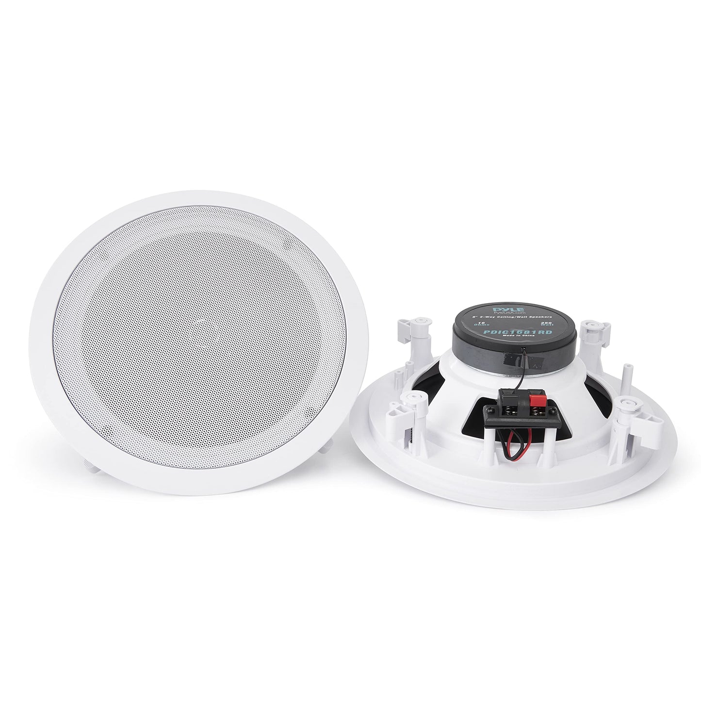 Pyle Pair Flush 8” Mount In-wall In-ceiling 2-Way Home Speaker System Spring Loaded Quick Connections Dual Polypropylene Cone Polymer Tweeter Stereo