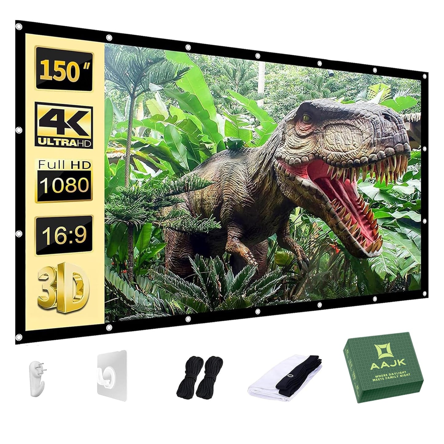 AAJK Outdoor Projector Screen 150 inch, Washable Projector Screen 16:9 Foldable Anti-Crease Portable Projector Movies Screen for Home Theater Outdoor