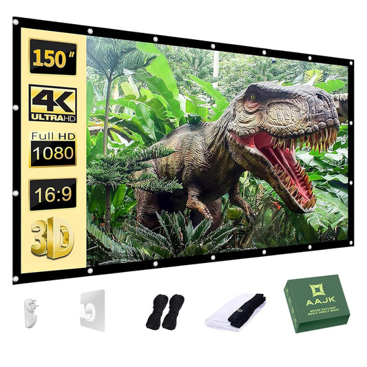 AAJK Outdoor Projector Screen 150 inch, Washable Projector Screen 16:9 Foldable Anti-Crease Portable Projector Movies Screen for Home Theater Outdoor