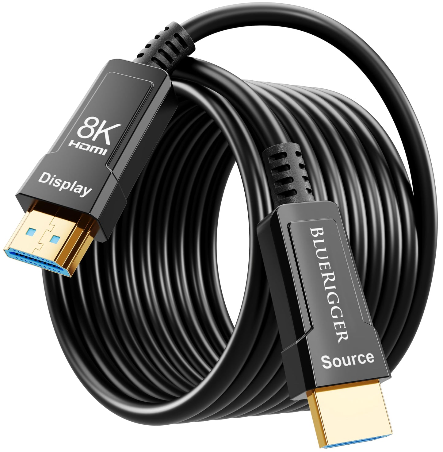 BlueRigger 8K Fiber Optic HDMI Cable 50FT (48Gbps, in-Wall CL3 Rated, 8K 60Hz, 4K 144Hz, HDCP 2.3, HDR10+) Ultra High Speed Long HDMI AOC 2.1 Cable