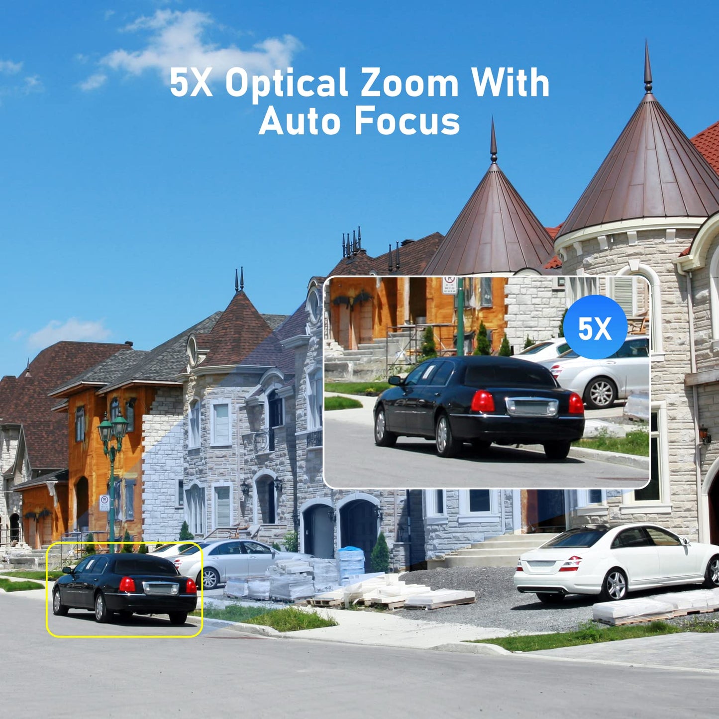 JideTech 5MP PTZ WiFi Camera Outdoor,5X Optical Zoom Dome Camera with Human/Motion Detection,Auto Tracking,Wireless IP Camera with Mic/Audio,MicroSD