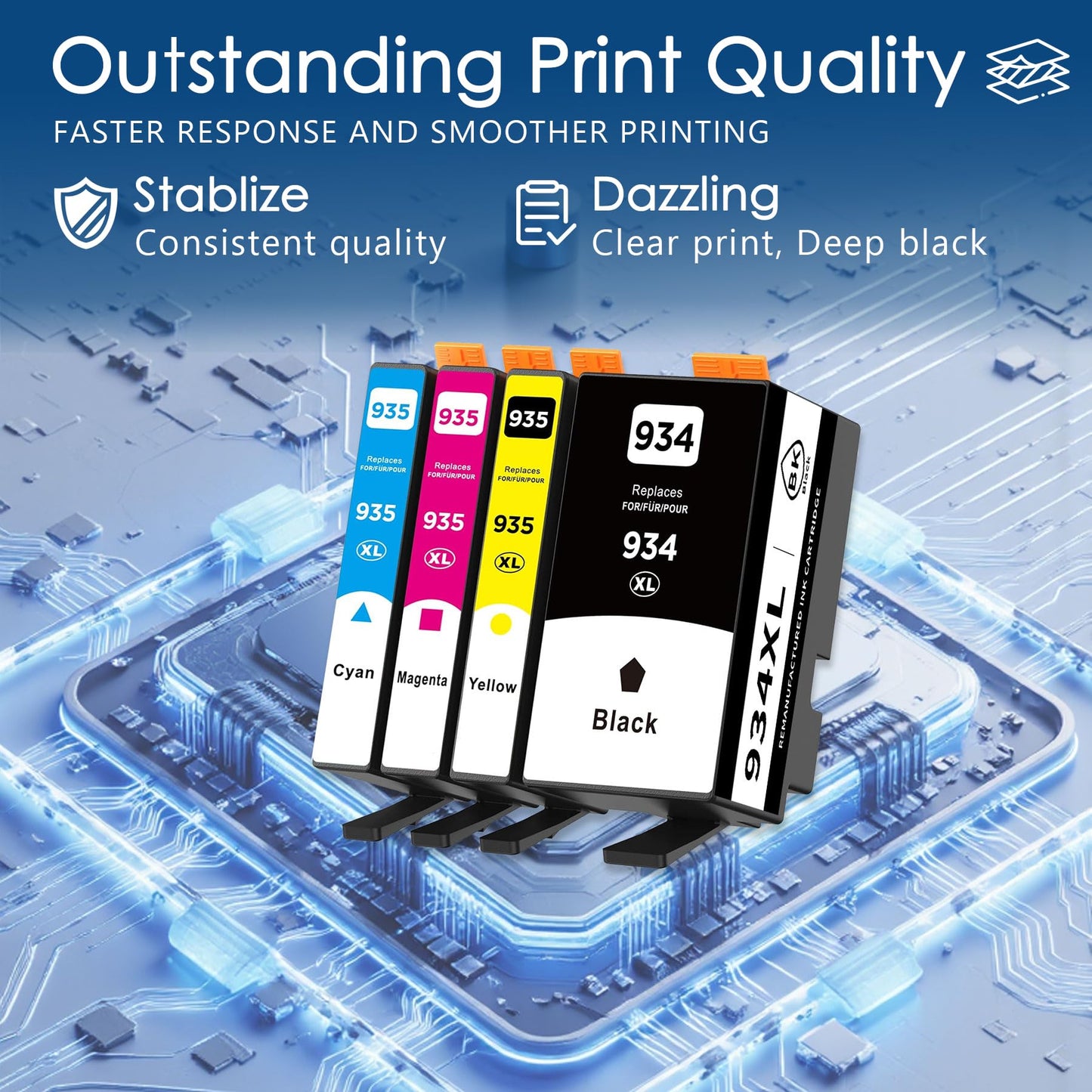 934XL/935XL Ink Cartridge 4-Pack Replacement for HP 934 and 935 Combo Pack Compatible with HP Officejet Pro 6230 6830 6835 Officejet 6800 6812 6815
