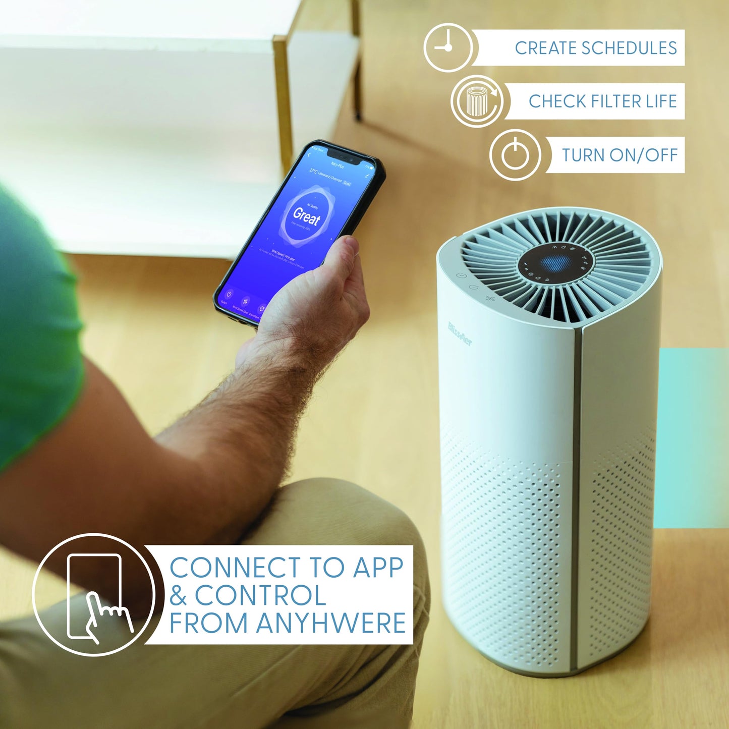 Air Purifier for Home Large Room Pets Up to 1800 Ft² - Smart WiFi & Voice Control True HEPA Air Purifier For Home Bedroom and Office, Smoke, Dust, Pet