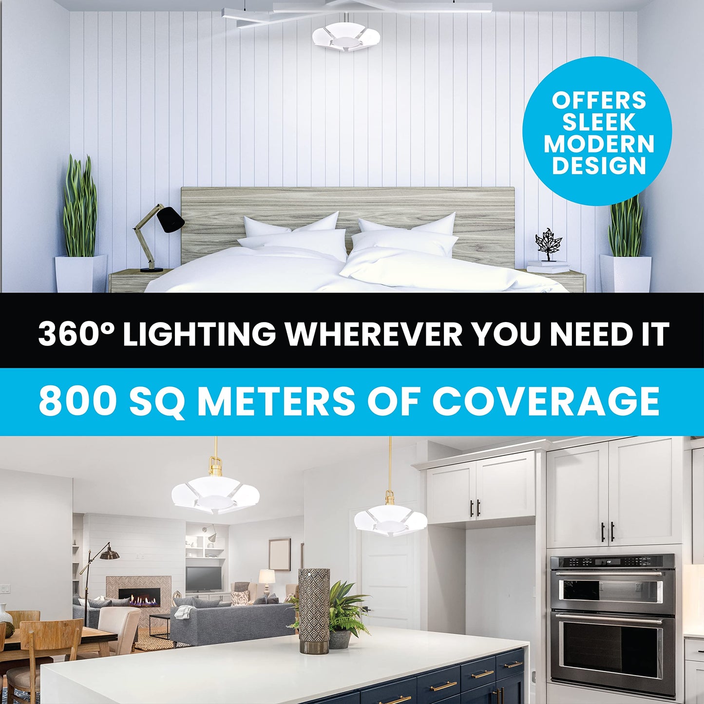 Bell+Howell Hex Bulb E26 LED Garage Light 6 Panel Deformable Shop Light Ceiling Light High-Intensity Lighting with 144 LED Bulbs for Attic, Basements