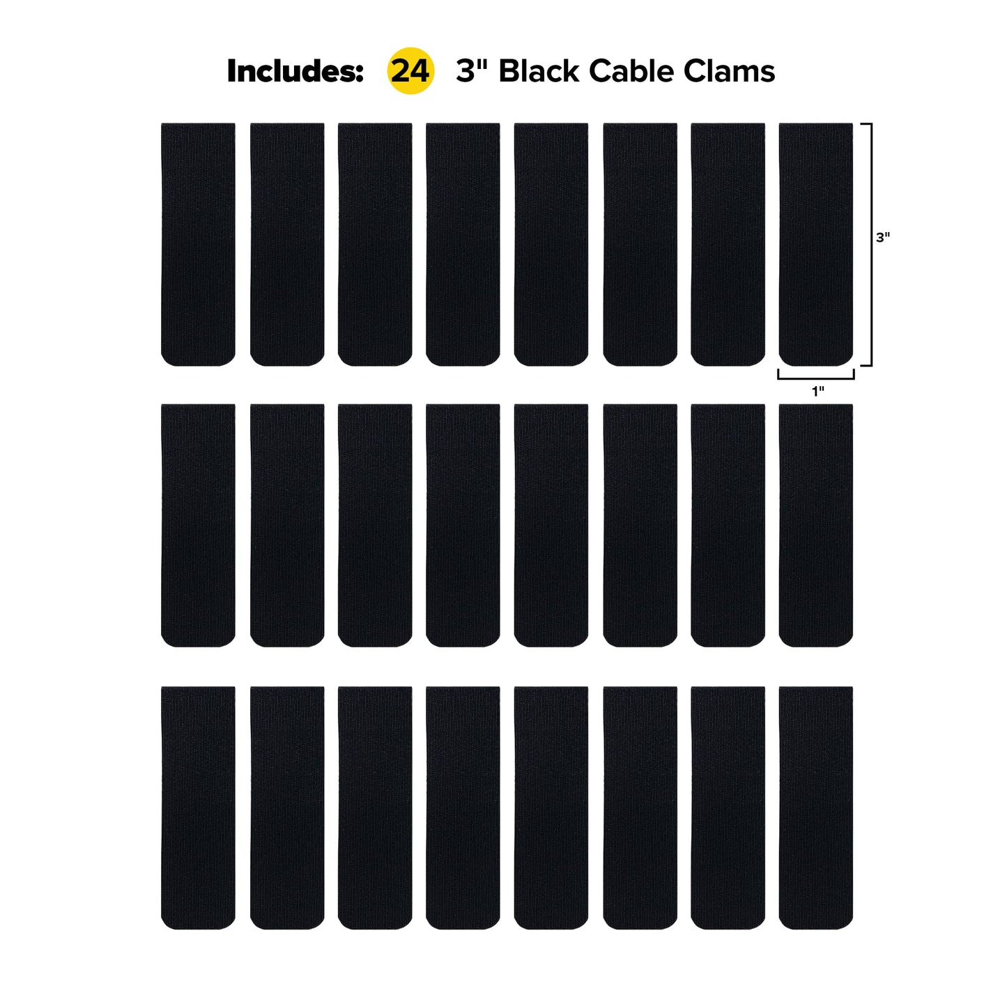 Cable Clams by Wrap-It Storage - 3" (24-Pack) Black - Cord Organizer for Appliances Strips with Adhesive for Office Organization and to Hide TV, Desk