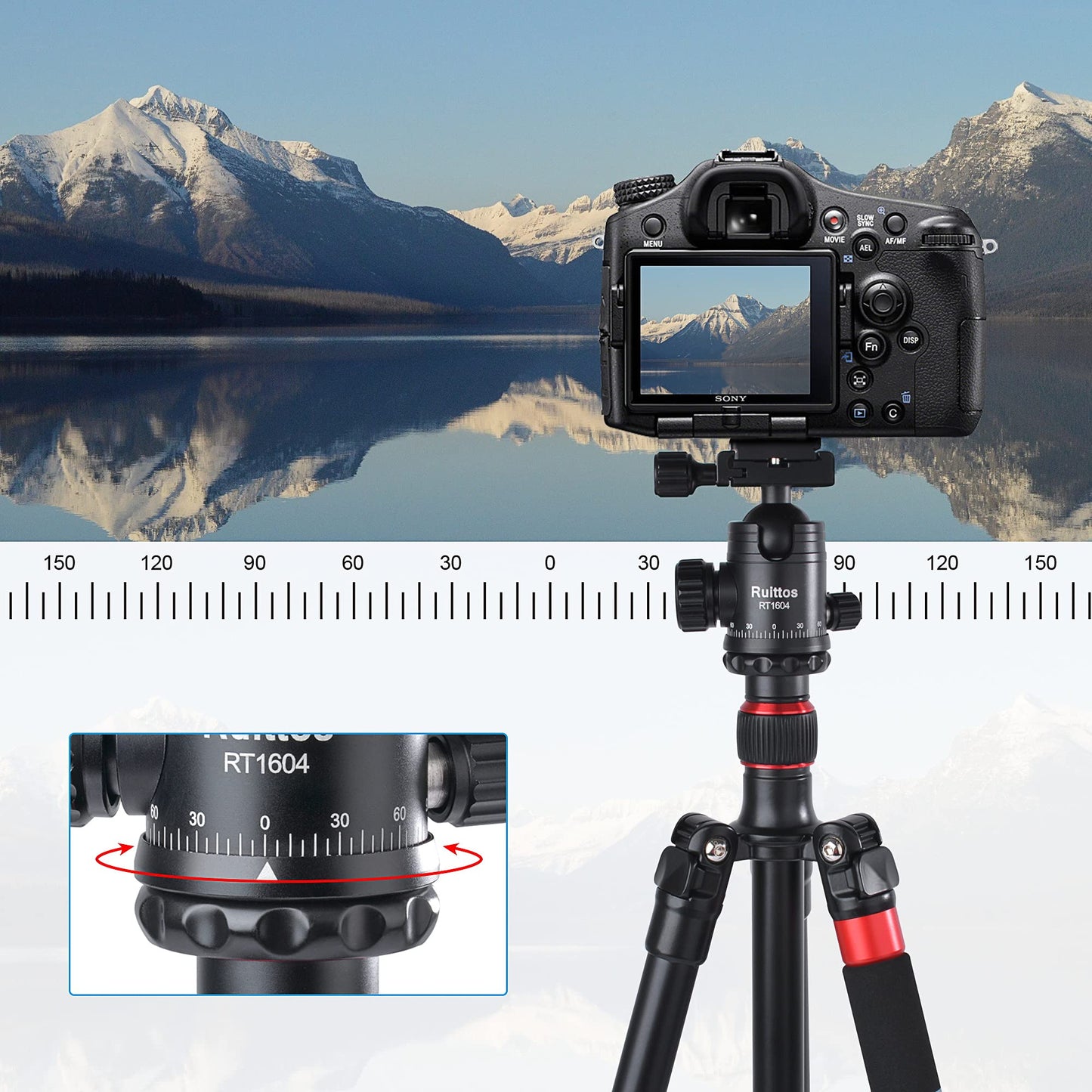 64” Camera Tripod and Monopod Kit with Panoramic Ball Head, Heavy Duty Complete Tripod for Canon, Nikon, Sony...Aluminum Alloy Made, Durable, Stable