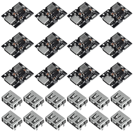 ATNSINC 12PCS Type-C USB 5V 2A Boost Converter Step-Up Power Module Mobile Power Bank Accessories with Protection LED Indicator (Type-C No Welding)