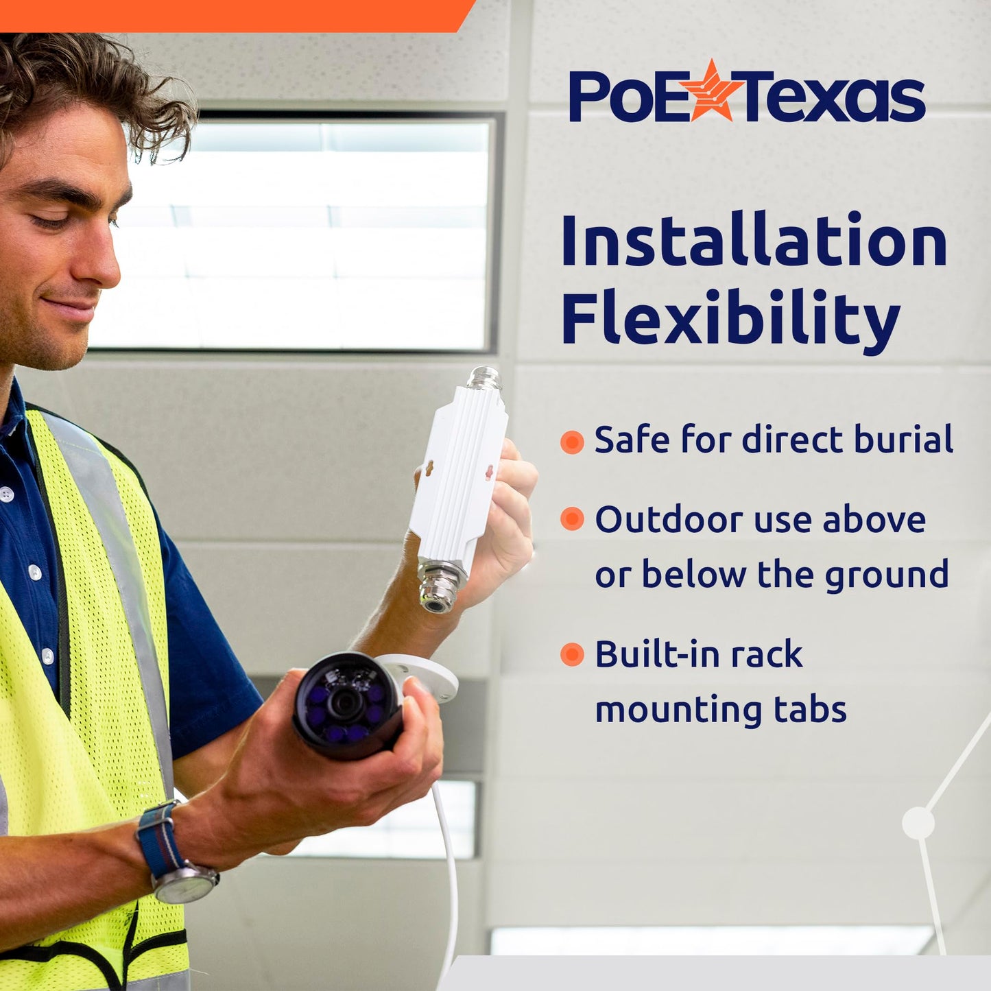PoE Texas Outdoor PoE Extender - IP67 Waterproof Direct Burial Repeater - High-Speed Ethernet Booster Extends Power Gigabit Data Range up to 660'