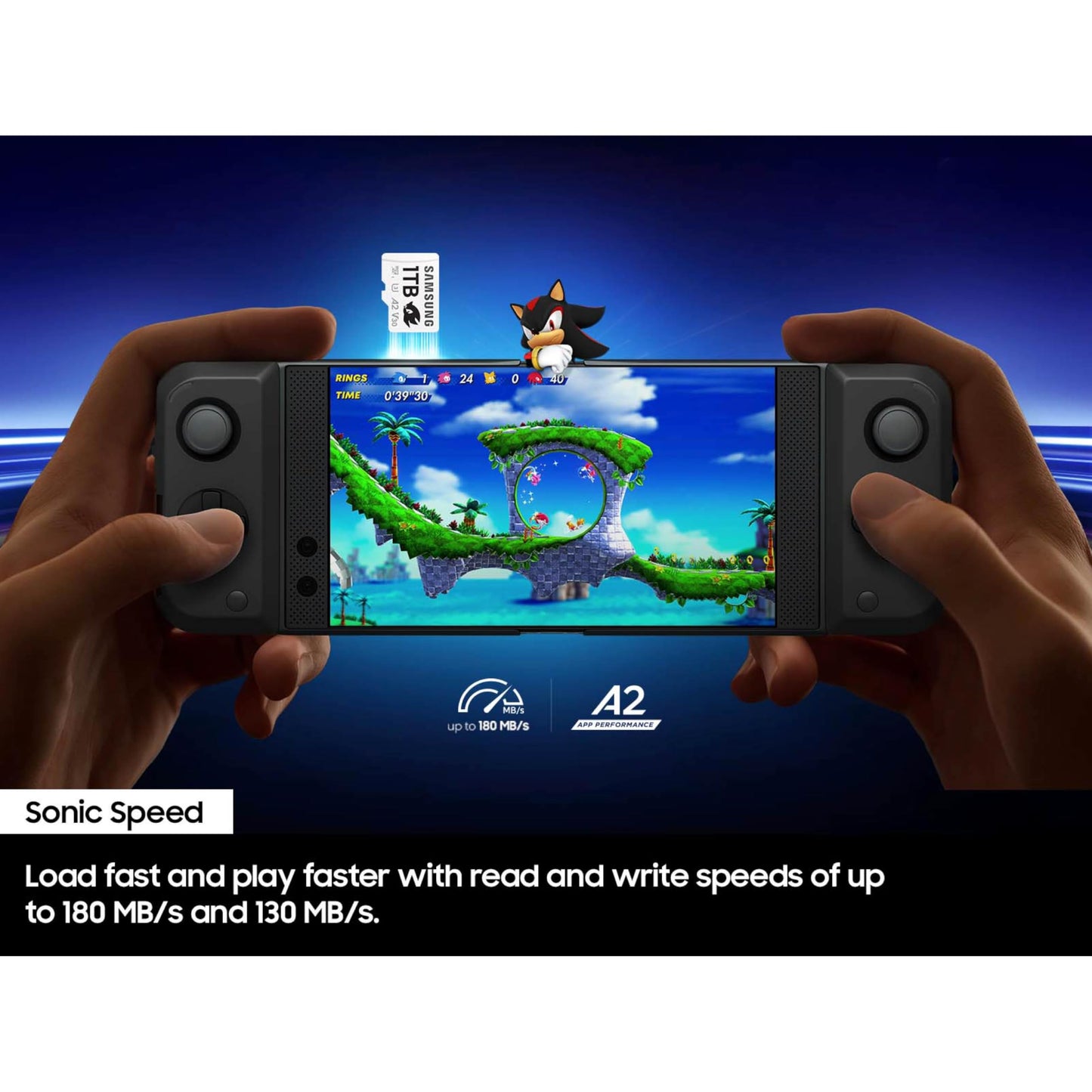 Samsung PRO Plus Sonic The Hedgehog + Adapter, 128GB microSDXC, Up-to 180MB/s, Full HD & 4K UHD, UHS-I, C10, U3, V30, A2, for Nintendo-Switch, Steam