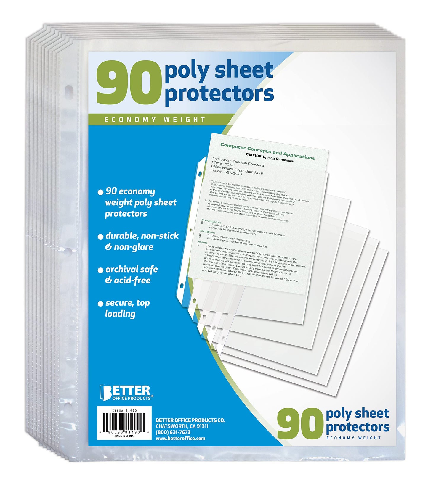Better Office Products 90 Count Sheet Protectors, 100 Percent Poly Sheet Protectors 8.5 x 11, Top Loading Paper Protectors