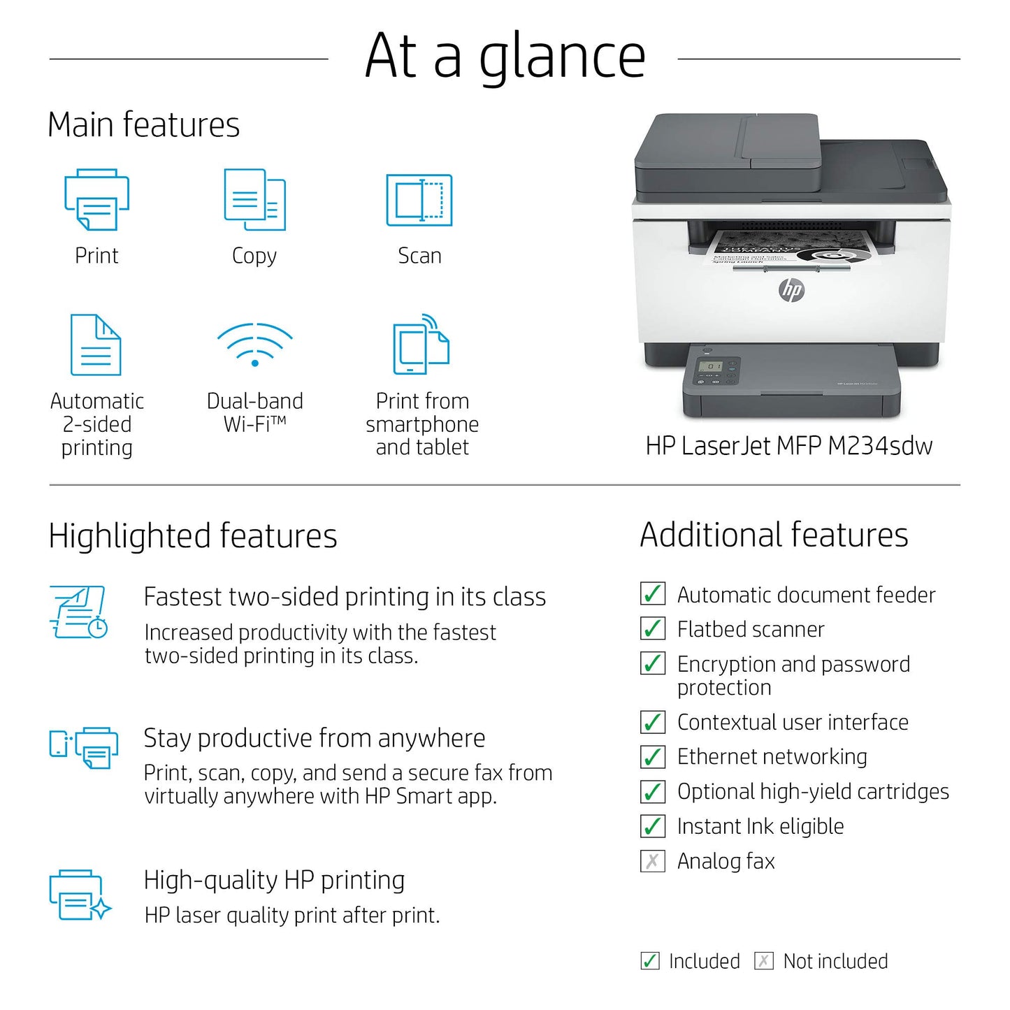 HP Laserjet MFP M234sdw Wireless Monochrome All-in-One Printer with Built-in Ethernet & Fast 2-Sided Printing, Instant Ink Ready (6GX01F) (Renewed)