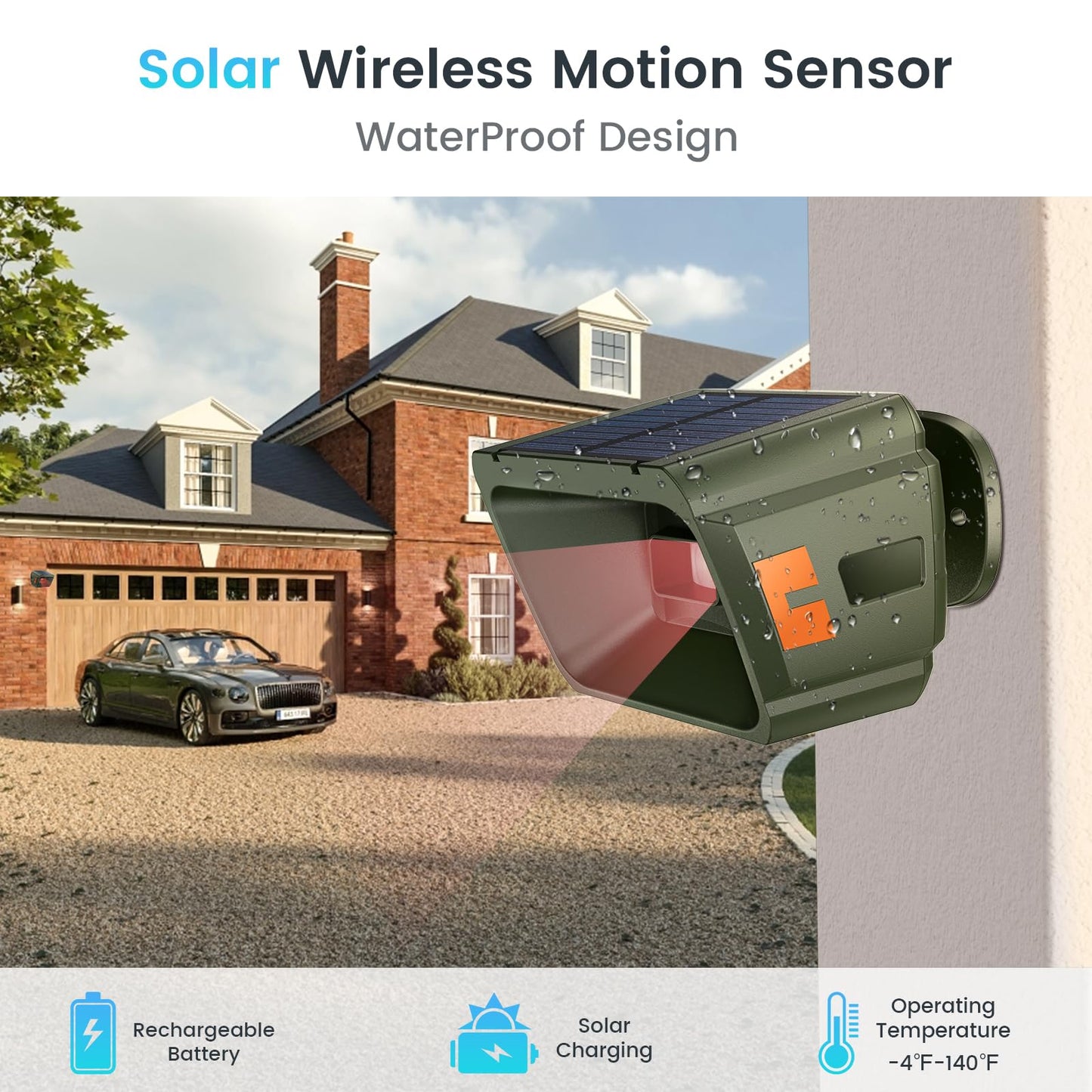Chtoocy Solar Driveway Alarm Wireless Outdoor 1/2 Mile Range - Customizable Alarm Tones Weatherproof for Driveway Gate, 3 Sensitivity Motion Sensor