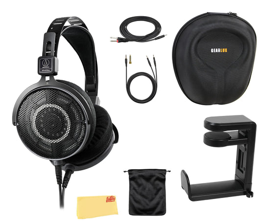 Audio-Technica ATH-R70xa Professional Open-Back Reference Headphones - Black Bundle with Case, Stand, Cable, and Austin Bazaar Polishing Cloth