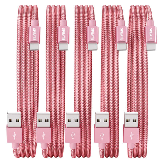 SPEATE USB to USB C Cable (5-Pack, 3/3/6/6/10FT), USB A to Type C Cable, Fast Charging Nylon Braided Sync Transfer Cord USB C Charger for Phone