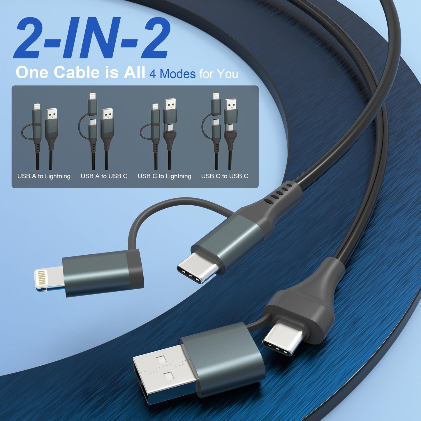 USB-C and Lightning Cable 4 in 1 Combo for Apple Carplay & Android Auto,[MFi Certified] Coiled iPhone Charger Cord- PD 60W Fast Charging & Data Sync…