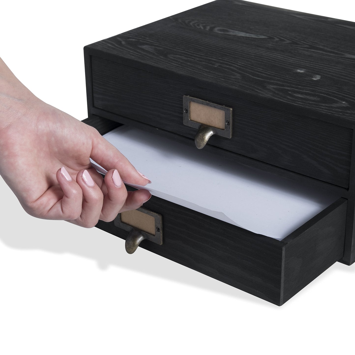 Wallniture Home Office Desktop Organizer - 2 Drawer Wooden Monitor Riser - Printing Paper Storage Solution Set of 2 (Black)
