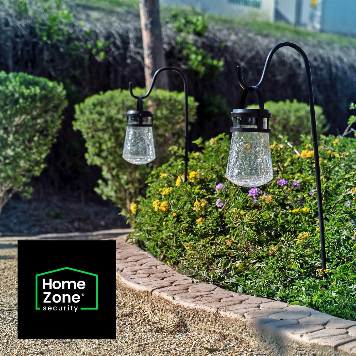 Home Zone Security 2 Packs Solar Crackle Glass Solar Lanterns Light Hanging Outdoor Waterproof 10 Lumens 3000K Decorative Large Crackle Glass Garden