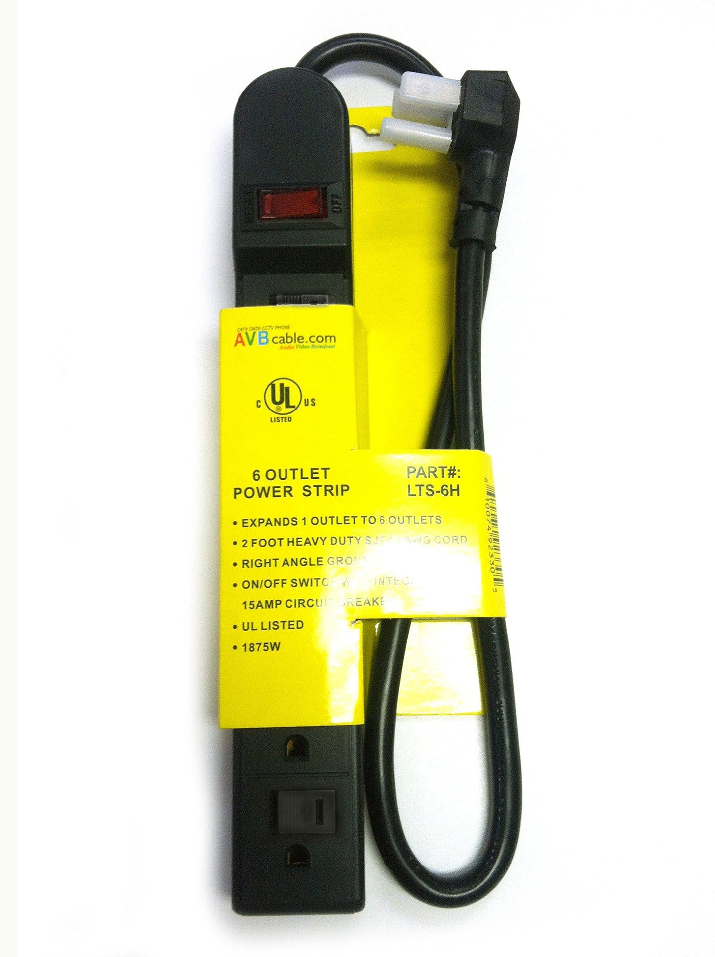 AVBcable LTS-6H 6 Outlet Basic Power Strip with 2' Cord and Right Angl