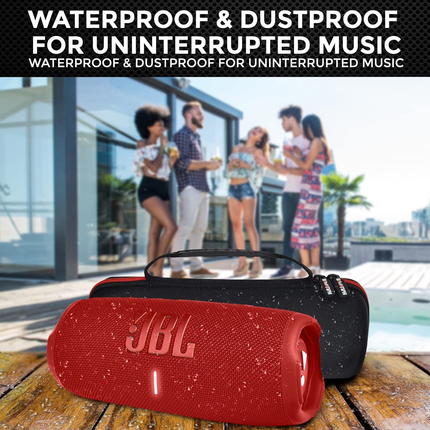JBL Charge 5 Portable Waterproof Wireless Bluetooth Speaker Bundle with Portable Hard Carrying Protective Case - Red