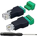 AAOTOKK RJ11 Screw Terminal RJ11 4P 4C Male to 4Pin Female Bolt Screw Type terminals Plug for Telephone,CCTV wiring Coupler (2 Pack)