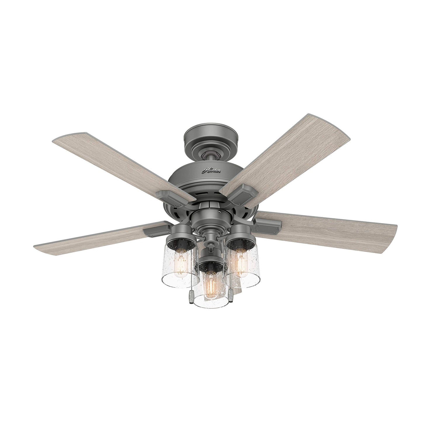 Hunter Fan 44 inch Casual Matte Silver Indoor Ceiling Fan with Light Kit and Pull Chain (Renewed)