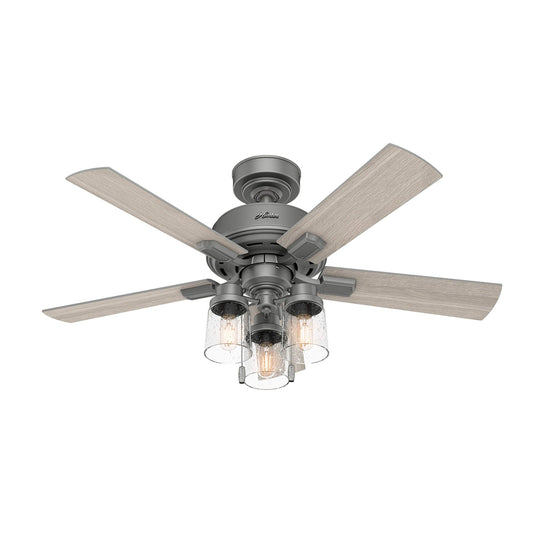 Hunter Fan 44 inch Casual Matte Silver Indoor Ceiling Fan with Light Kit and Pull Chain (Renewed)