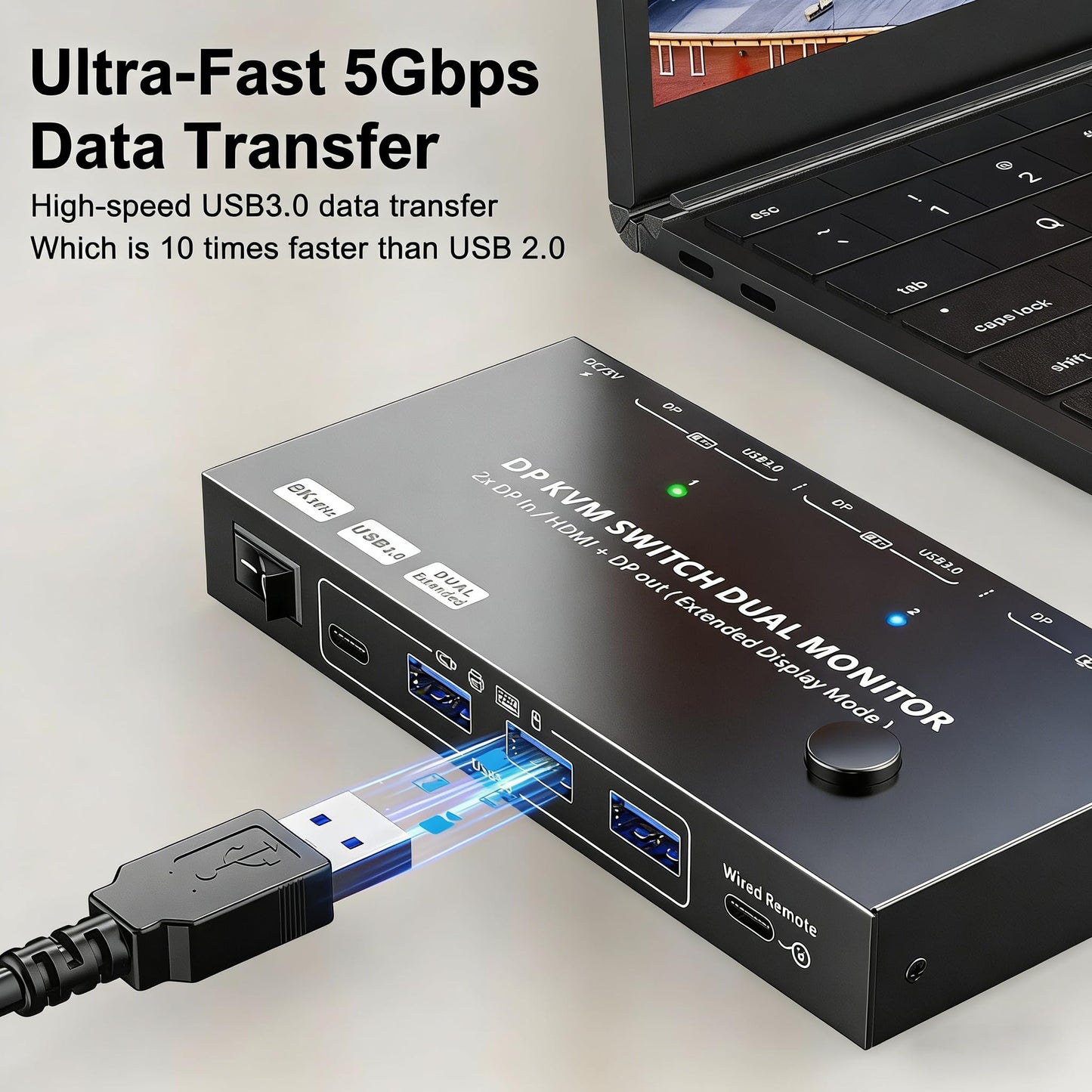 MST Displayport Splitter Dual Monitor KVM Switch 2 Monitors 2 Computers 1 DP in 2 Screens Out (DP&HDMI) Support Max Single 8K@30Hz/Dual 4K@100Hz USB