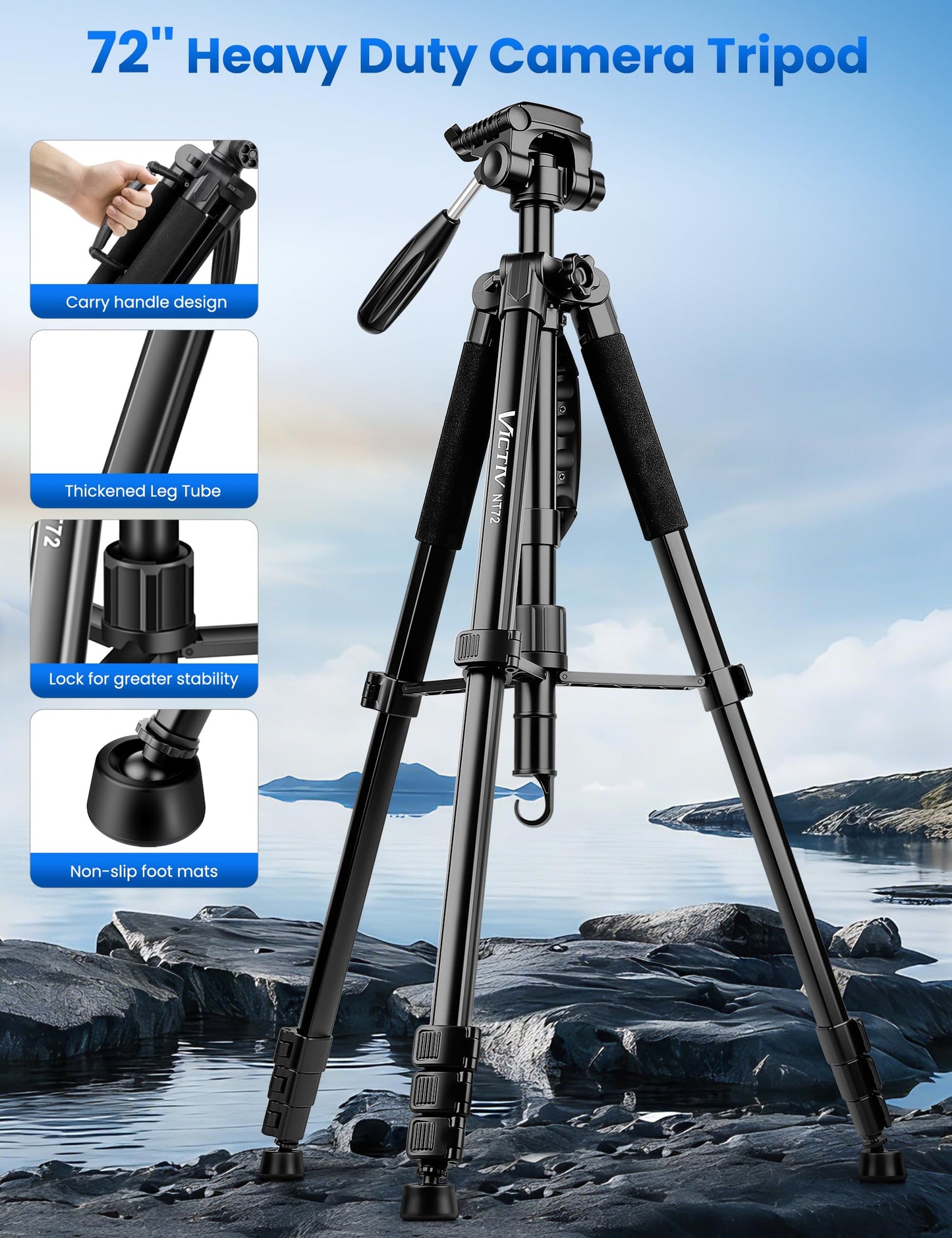 Tripod for Camera, 72" Tall Camera Tripod Monopod with Remote, Professional Heavy Duty Compact Camera Stand for Phone,DSLR, Spotting Scope, Telescope