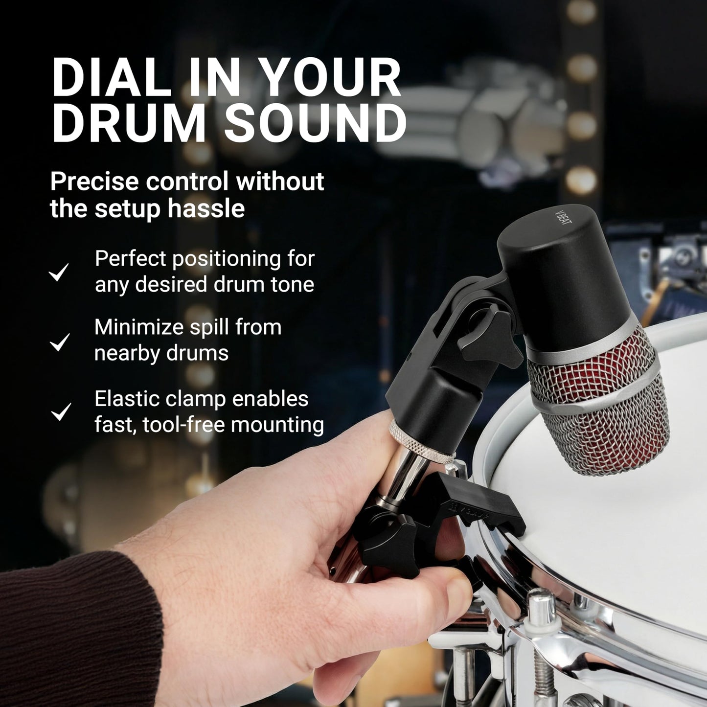 sE Electronics V Clamp Drum Microphone Mount - Compact Drum Mic Clip with Height & Rotation Adjustability - Fast & Easy Setup & Tear-Down Within