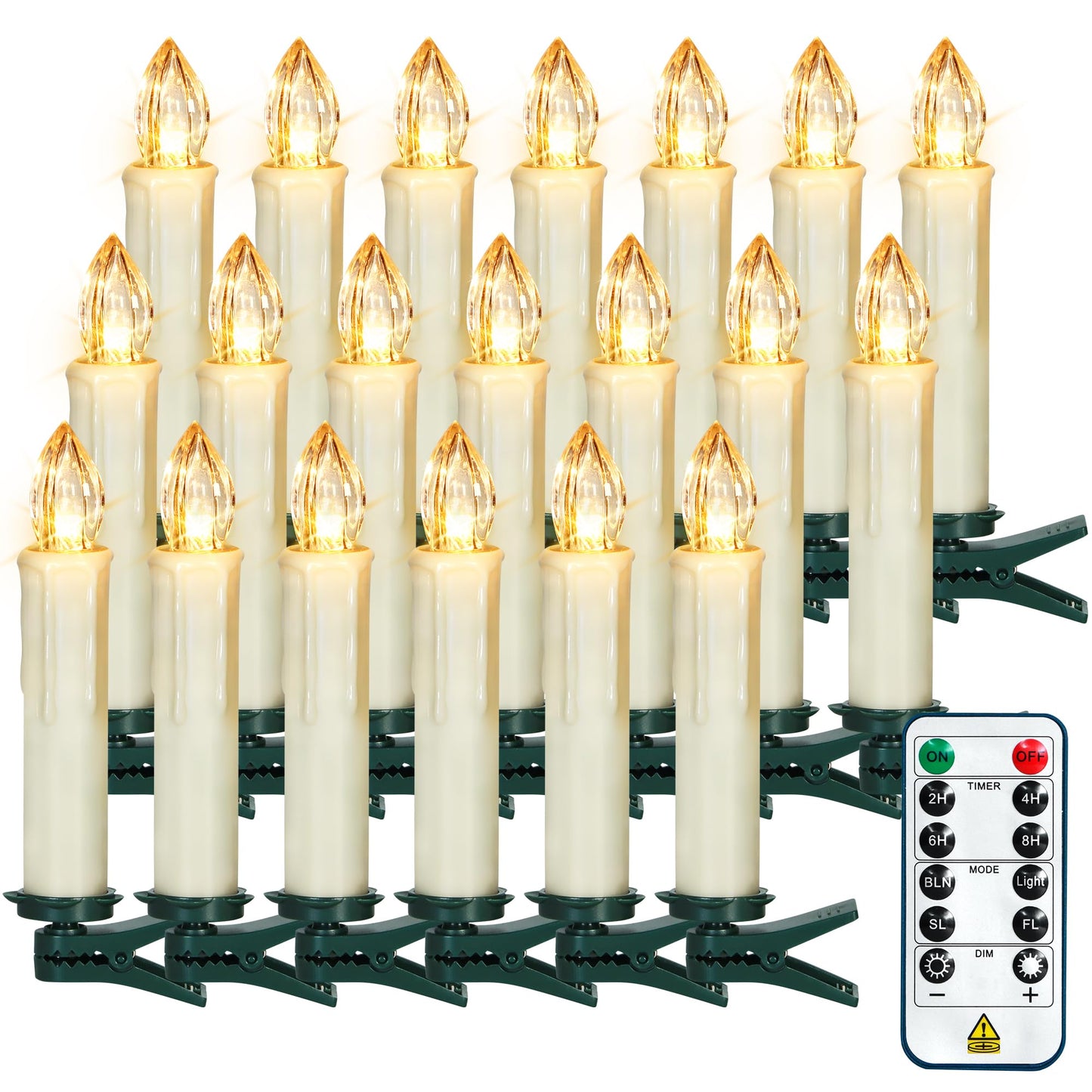 Sanmli 20PCS LED Christmas Tree Candle Lights with Remote and Timer, Battery Operated Flameless Candles Warm White Flickering, Outdoor Waterproof