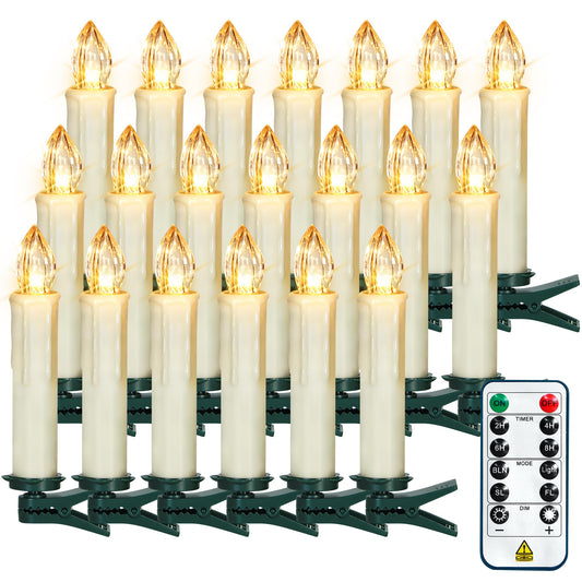Sanmli 20PCS LED Christmas Tree Candle Lights with Remote and Timer, Battery Operated Flameless Candles Warm White Flickering, Outdoor Waterproof