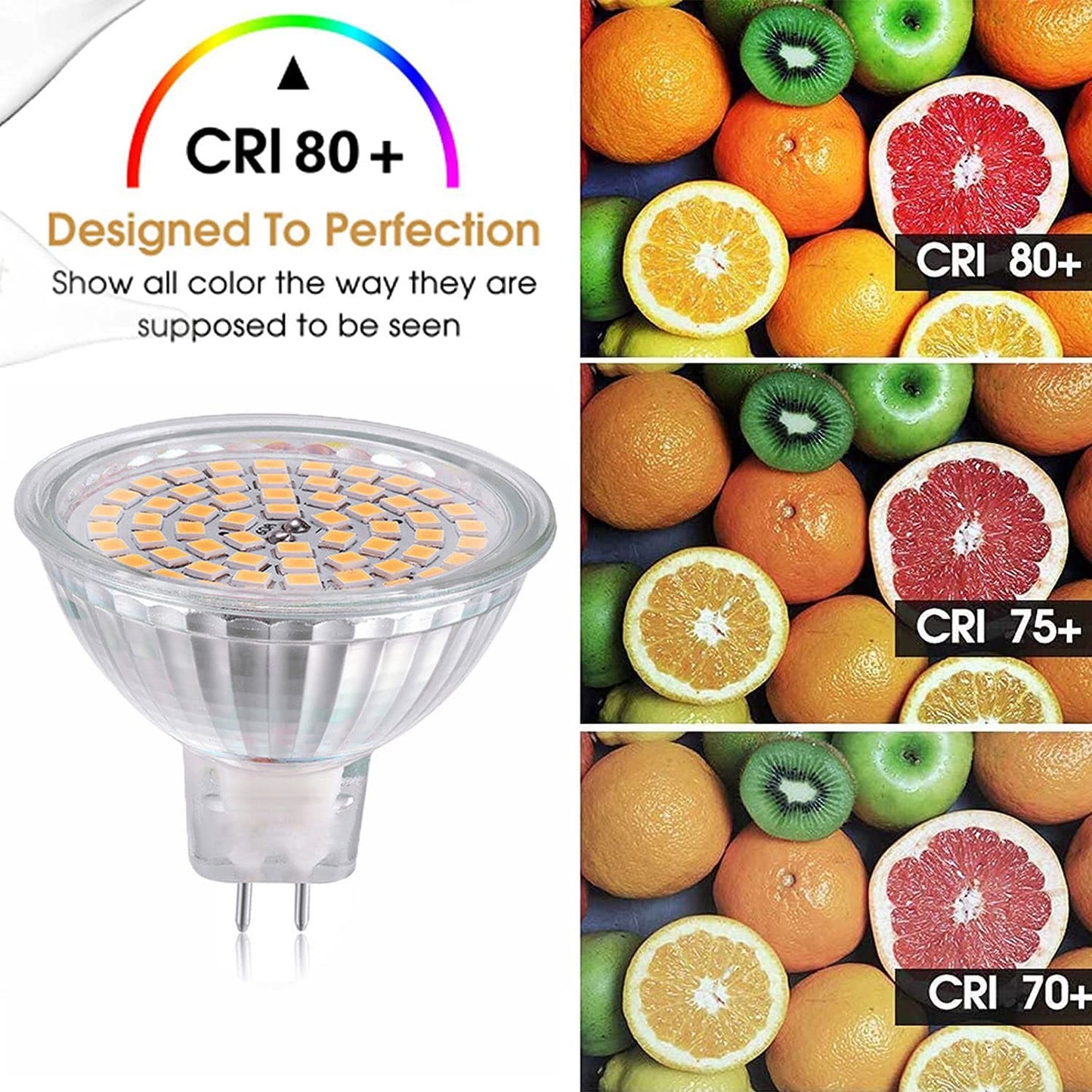 MR16 LED Light Bulbs(4 Pack)-380lm 60LEDs 2835 SMD 3W AC/DC 12V 3000K Warm White,30W Halogen Bulb Equivalent,GU5.3 Bi-Pin Base,Not Dimmable,
