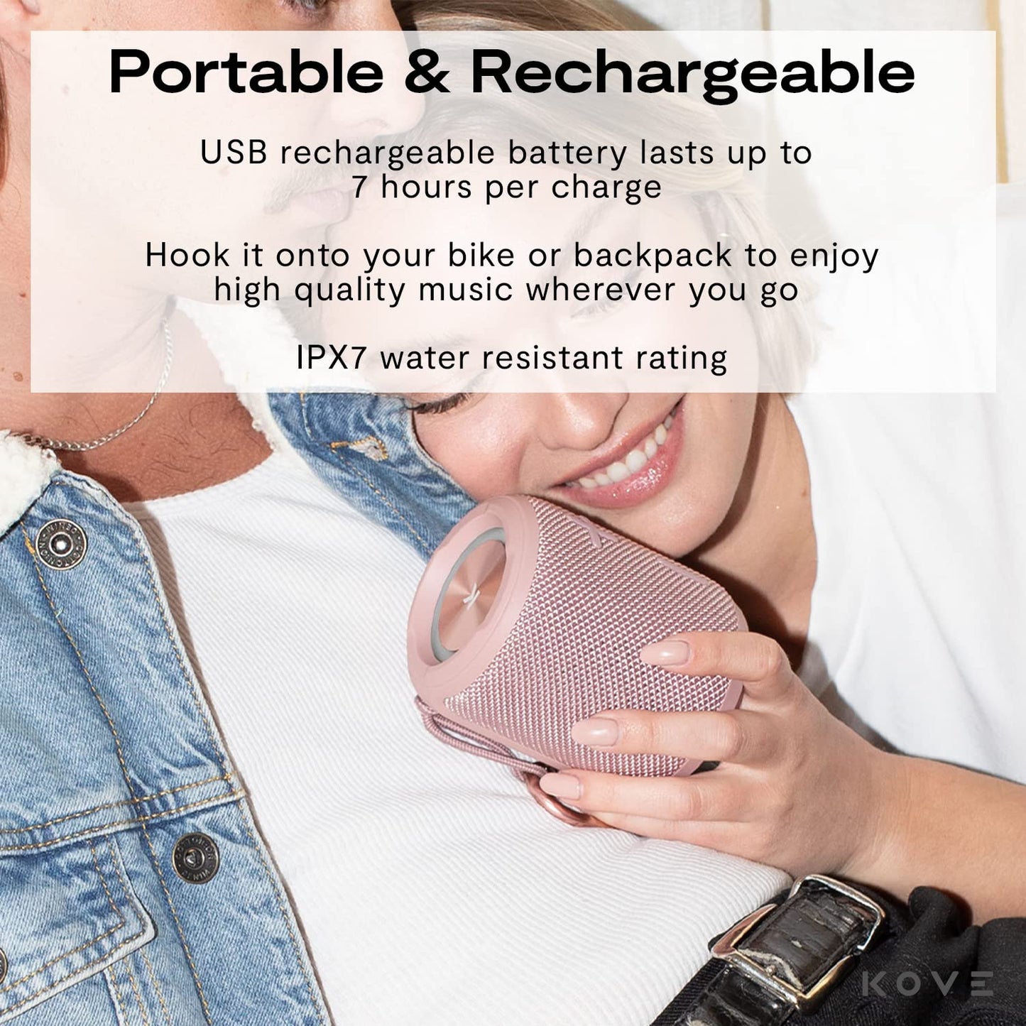 KOVE Mini Commuter 2 Portable Speaker - Pink Bluetooth Speakers, Wireless with HD Louder Volume, Deep Bass Subwoofer, Microphone, IPX7 Water Resistant