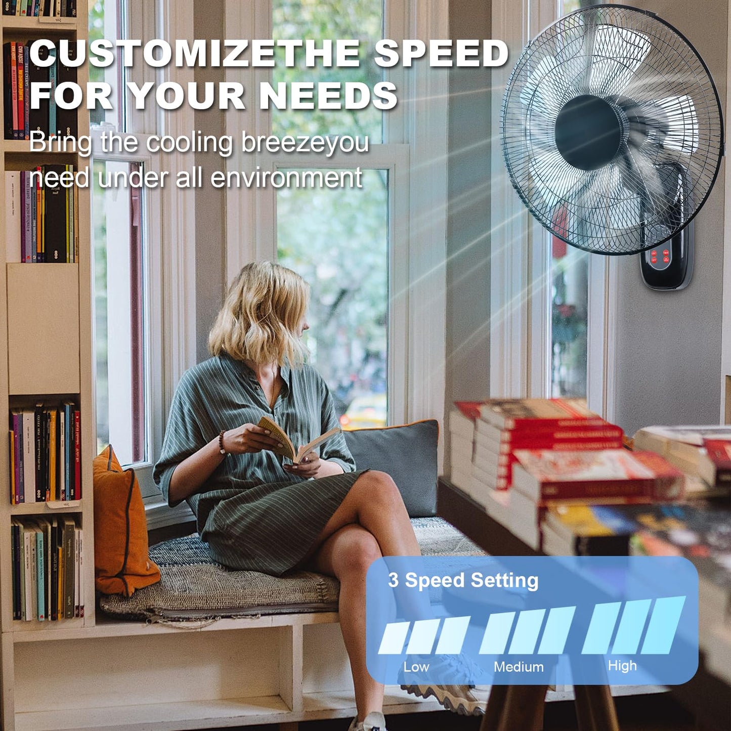 Aotop 16 inch Wall Mount Fan with Remote Control - 2 Pack, 3-Speed and 3 Modes, Timer Function, Adjustable Head, Oscillating Fan for Home and Office