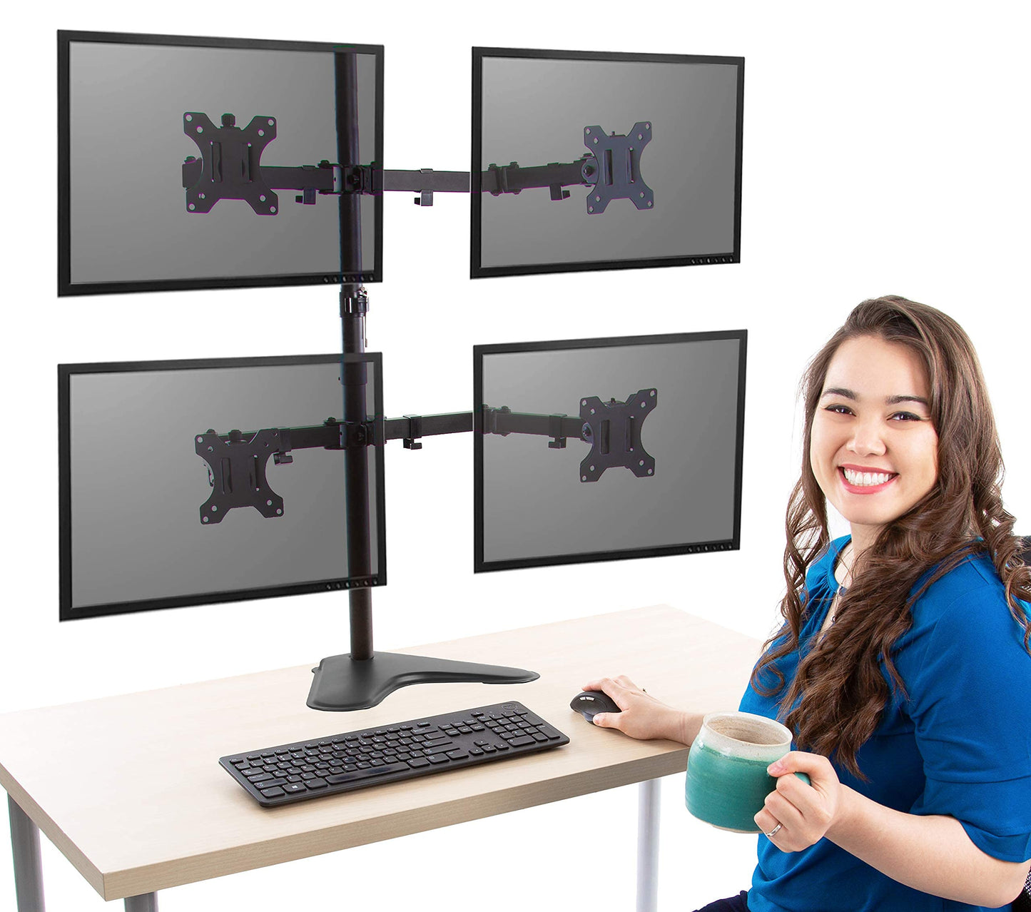 Stand Steady 4-Monitor Mount | Height-Adjustable Stand with Stabilizing Base - Fits Most LCD/LED Monitors 17-32 in (Black)