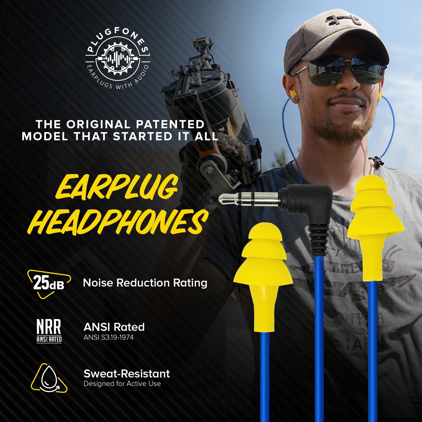 Plugfones Basic Earplug Headphones Earplug-Earbud Hybrid 25 dB Noise Reduction Rating Wired Work Headphones Noise Reducing Earphones OSHA Compliant