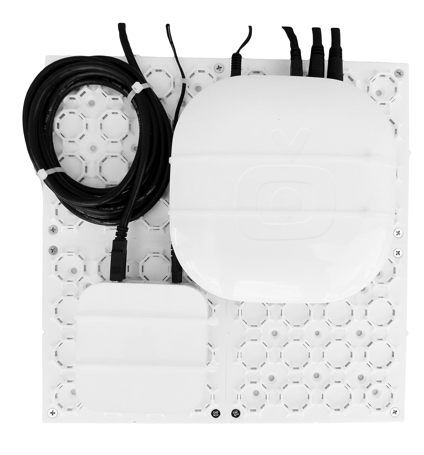 Universal, Adjustable Mounting Bracket Kit with Cable Organizer for Flat Panel TV, Under Desk Wire Management, Hiding Cords & More | (4, White)
