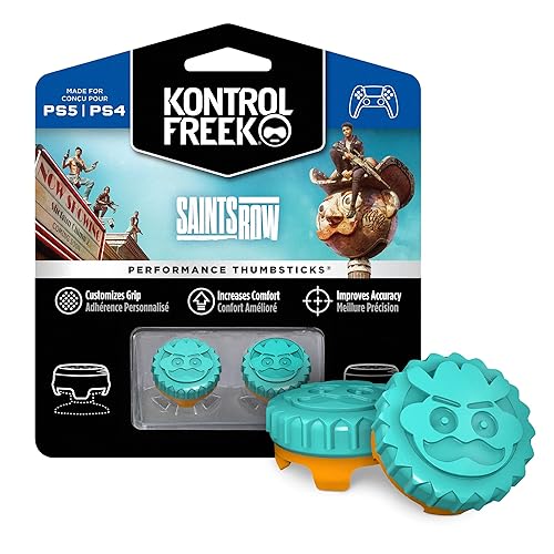 KontrolFreek Saints Row Performance Thumbsticks for PlayStation 5 (PS5) and PlayStation 4 (PS4) | 2 Mid-Rise, Hybrid