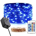 RUICHEN Dimmable Copper Wire 33 Ft 100 LED Fairy String Lights Plug in with Remote, Blue