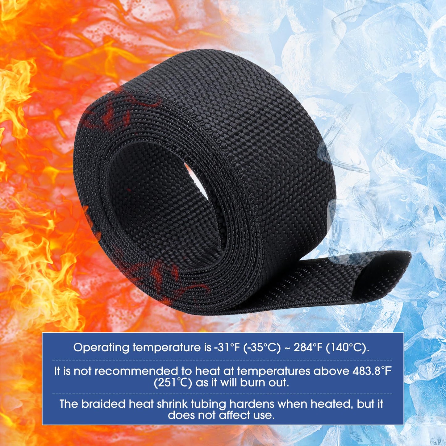 FOURUB 2:1 Heat shrinkable Braided Sleeving Fabric Wire Loom High Temp Heat Shrink Wiring Harness Abrasion Protector Cable Sleeve(1"-15ft)