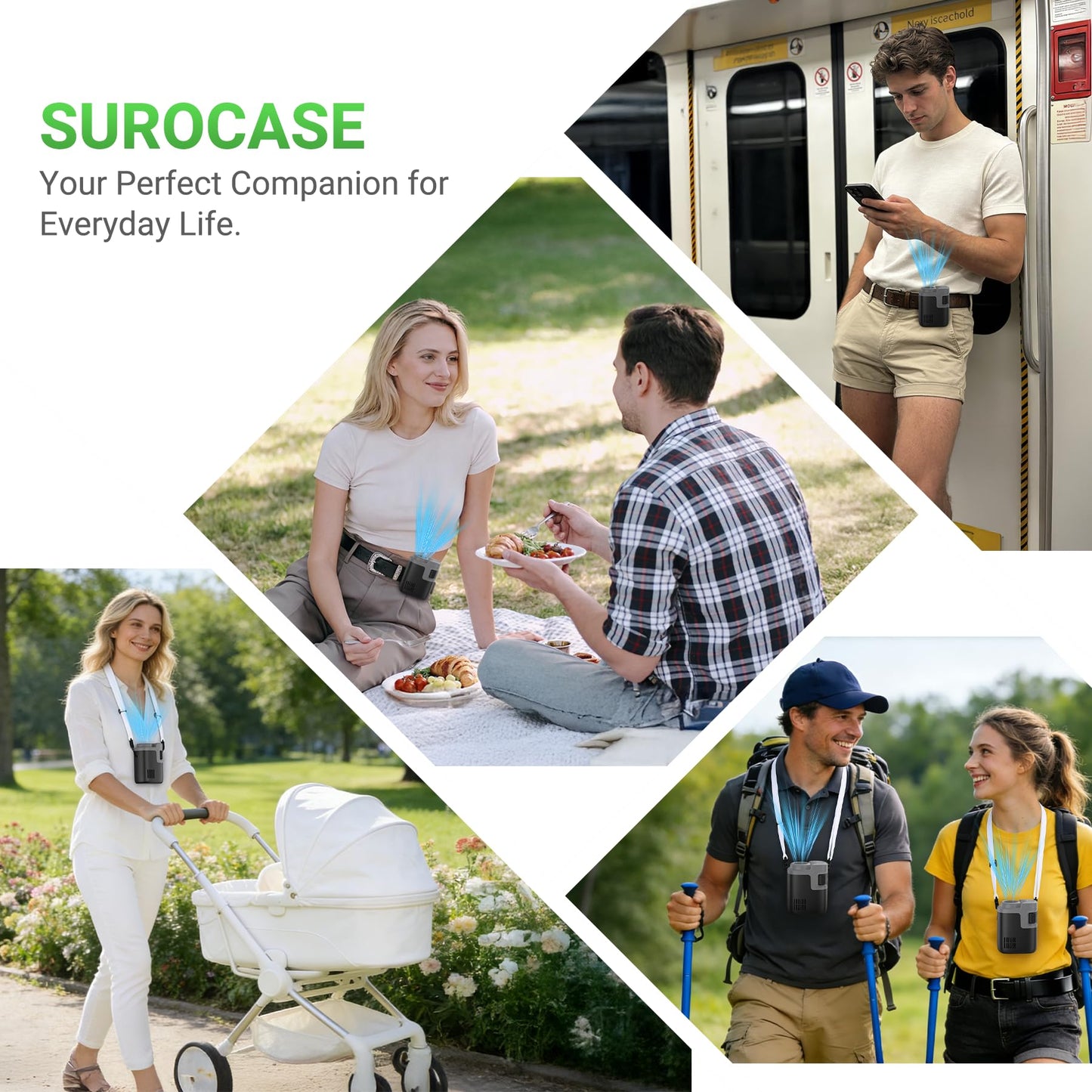 SUROCASE Portable Waist Fan, 16000RPM Brushless Belt Fan, 18Hour 100 Speeds 5 Modes Long Runtime