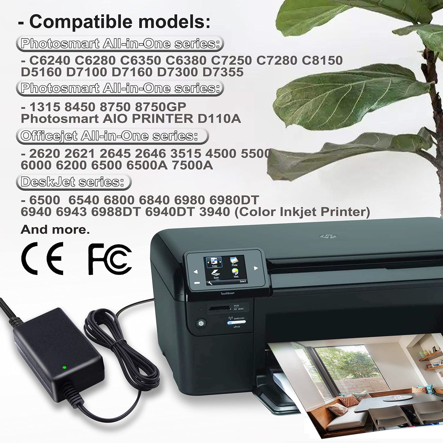 BURFLO 32V 1560mA 0957-2105 Ac Adapter 0957-2269 Compatible with B210 C7250 C7280 C5180 2620 4500 6000 6500 6840 6940 0957-2286 Power Supply Cord