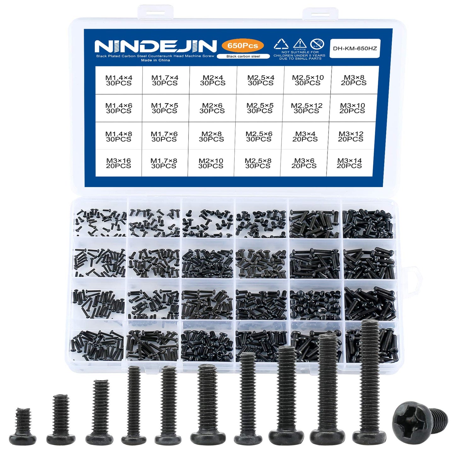 NINDEJIN 650 pcs Laptop Screw Kit, Replacement Computer Notebook Miniature Screws, M1.4 M1.7 M2 M2.5 M3 Note PC Motherboard Round Pan Head Phillips