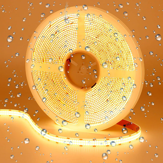 GOMING 32.8ft(10M) DC 24V Double Row COB LED Strip Light Warm White 3000K IP65 Waterproof 6000LEDs CRI 93+ 20000lm Uniform Glow Dotless Flexible LED
