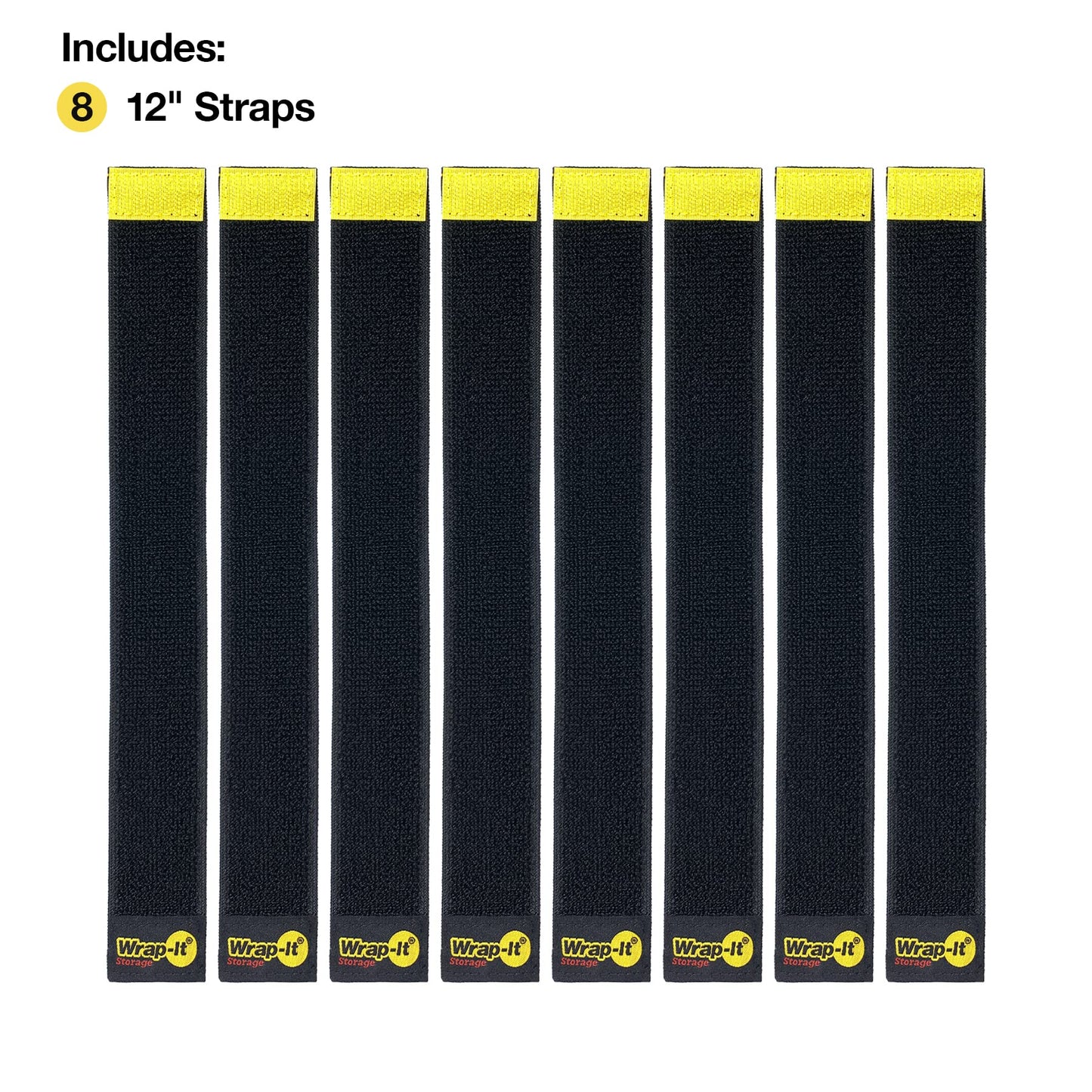 Selfie Straps by Wrap-It Storage, 12-inch (8-Pack), Black - Stretchy Hook and Loop Cord Organizer that Stays Attached to Cord for Electrical Cable