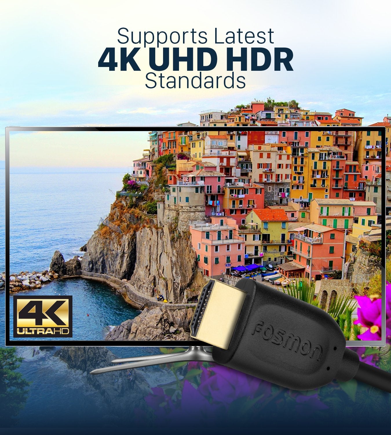 Fosmon 4K HDMI Cable 25FT/7.5M, HDMI 2.0 Cable 4K@60Hz/2160p Support 18Gbps, HDCP, 3D, ARC, Dolby TrueHD, 30AWG Compatible with UHD TV, PC Monitor