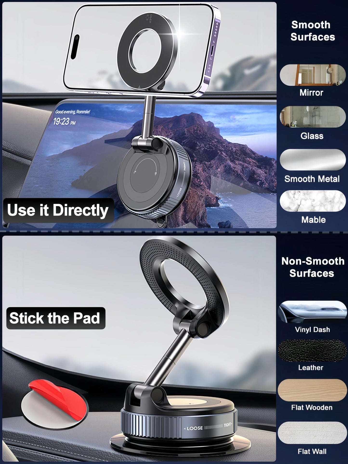 snanlen Upgraded 360° Vacuum Magnetic Phone Holder, Magnetic Car Phone Mount, Hands-Free Suction Cup Phone Holder for Car/Gym/Mirror/Shower, Car Mount