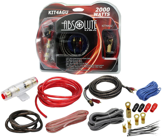 Absolute KIT4AGU PRO Marine Auto Car RV Amplifier Complete Installation Amp Kit